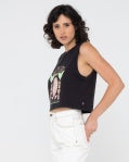 Load image into Gallery viewer, Rusty Slow Life Relaxed Womens Cropped Muscle Shirt
